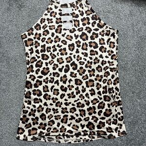 Leopard-Print Tank Top With Cut Out Design - Beige/Brown